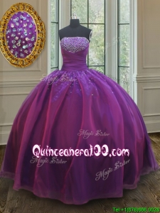 Classical Big Puffy Beaded Bust Organza Prom Ball Gown in Purple