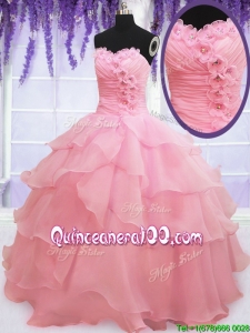 Cute Organza Baby Pink Quinceanera Dress with Appliques and Ruffled Layers