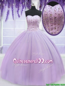 Gorgeous Visible Boning Beaded Bodice Lavender Quinceanera Dress in Organza
