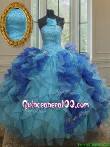 Best Selling Feather Beaded Ruffled Two Tone Quinceanera Dress in Organza