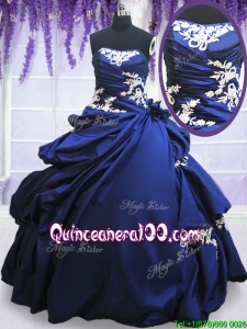 Sweet Strapless Applique and Pick Ups Royal Blue Quinceanera Dress in Taffeta