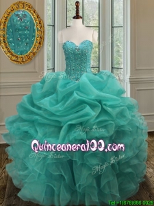 Exquisite Sweetheart Turquoise Quinceanera Dress with Bubbles and Beaded Bodice