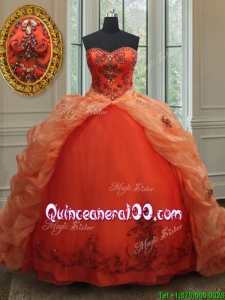 Perfect Embroideried and Bubble Orange Quinceanera Dress with Brush Train