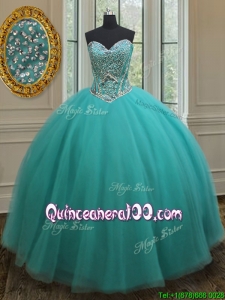 Popular Really Puffy Beaded Bodice Quinceanera Dress in Turquoise
