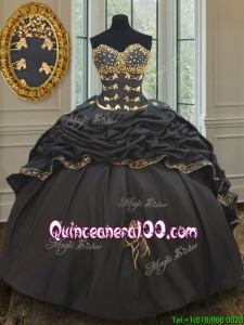 Wonderful Bubble Embroideried and Beaded Black Quinceanera Dress in Taffeta