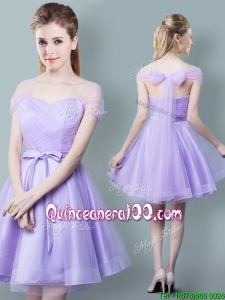 Simple Bowknot and Ruched Short Dama Dress in Lavender