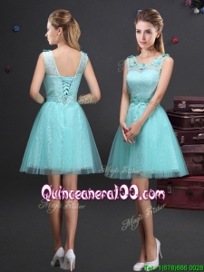 Best Selling Applique and Laced Belted Aquamarine Dama Dress