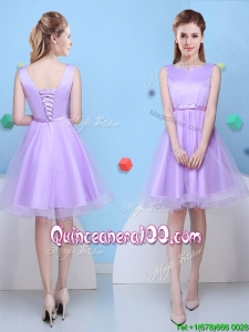 Fashionable Scoop Lavender Short Dama Dress with Bowknot
