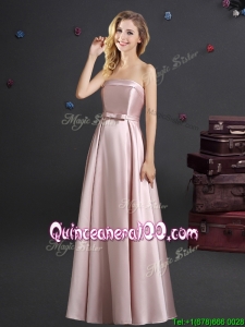 Luxurious Empire Strapless Floor Length Dama Dress with Bowknot