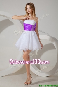 Top Selling White Short Dama Dress with Belt and Beading