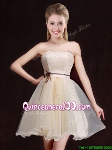Latest A Line Organza Short Dama Dress with Lace and Belt