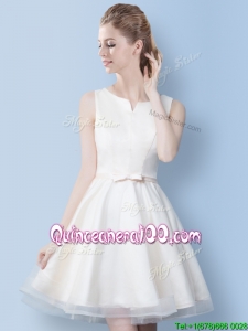 Best A Line Bowknot Off White Dama Dress in Mini Length