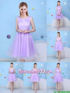 Popular Bowknot Lavender Tulle Short Dama Dress with Lace Up