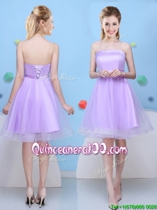 Pretty Strapless Bowknot Lavender Dama Dress with Lace Up