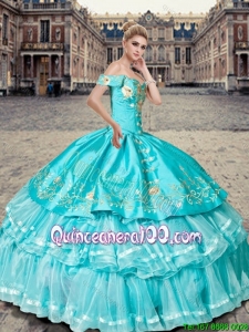 2015 Fall Beautiful Off the Shoulder Aqua Blue Quinceanera Dresses with Ruffled Layers