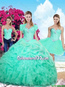 2015 Fall New Style Ruffles and Beaded Detachable Sweet 16 Dresses in Apple Green