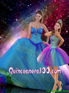 2015 Winter Romantic Ball Gown Sweetheart Beaded Detachable Quinceanera Dresses in Multi Color