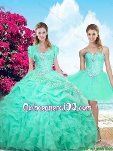 Top Seller Sweetheart Beaded Apple Green Quinceanera Dresses with Ruffles