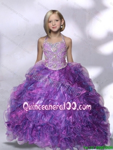2016 Fashionable Ball Gown Purple Beading Mini Quinceanera Dresses