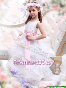 Beautiful Scoop White Mini Quinceanera Dresses with Sash and Ruffles