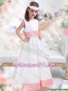 Fashionable White Scoop 2015 Mini Quinceanera Dresses with Pink Waistband
