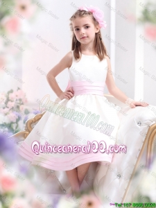 Perfect White Scoop Mini Quinceanera Dress with Bowknot for 2016