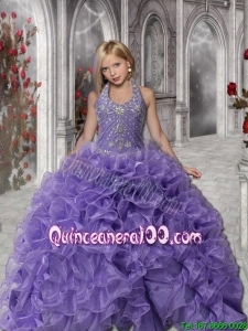 Pretty Ball Gown Halter 2016 Mini Quinceanera Dresses with Beading