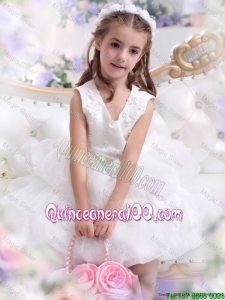 Beautiful White Appliques Scoop Flower Girl Dress for 2016