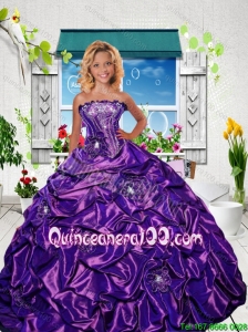 New Style Strapless Purple Mini Quinceanera Dresses with Appliques and Pick-ups