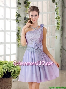 Pretty Custom Made A Line One Shoulder Lace and Bowknot Dama Dresses