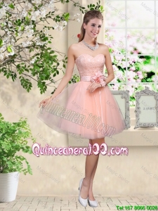 Pretty Elegant Sweetheart Baby Pink DAma Dresses with Appliques and Belt