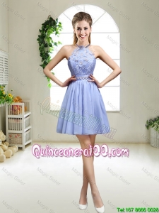 Great Pretty Lavender Halter Top Dama Dresses with Appliques for 2016