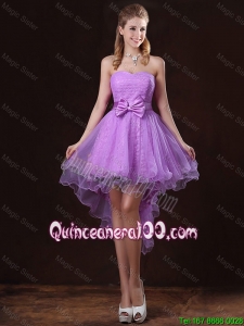 Great Pretty Strapless Bowknot Dama Dresses with High Low