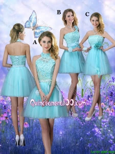Pretty Beautiful A Line Aqua Blue Dama Dresses with Appliques