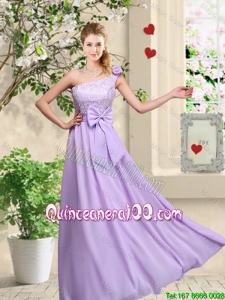 Pretty Fashionable One Shoulder Dama Dresses with Hand Made Flowers