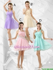Pretty Luxurious Short Halter Top Dama Dresses with Ruching