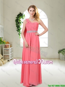 Great Pretty One Shoulder Sequined Dama Dresses in Watermelon Red