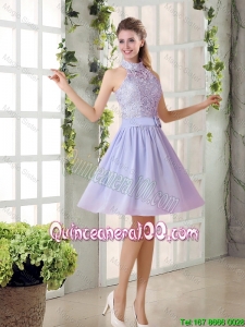Great Beautiful A Line High Neck Lace Dama Dresses with Lavender