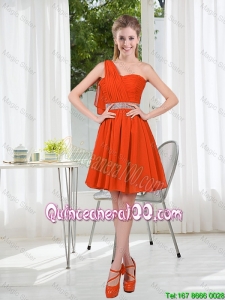 Perfect Rust Red One Shoulder Dama Dresses with Beading and Belt