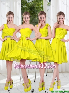 Pretty 2016 Summer Simple One Shoulder Dama Dresses in Yellow Green