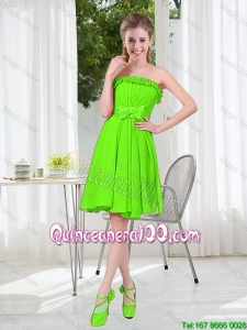 Pretty A Line Strapless Bowknot Custom Made Dama Dresses in Spring Green