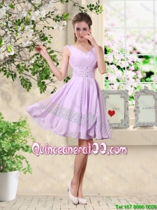 Pretty Popular V Neck Lavender Dama Dresses with Beading