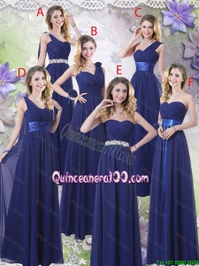 Great New Style Empire Floor Length Dama Dresses in Navy Blue