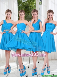 Pretty Exclusive 2016 Dama Dresses with Ruching in Blue