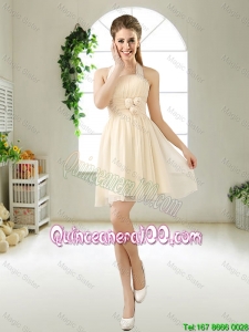 Pretty Modern Halter Top Champagne Dama Dresses with Hand Made Flowers