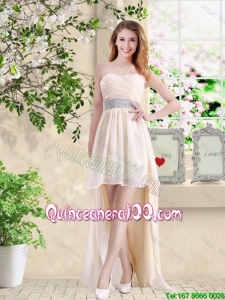 Pretty Affordable High Low Sweetheart Dama Dresses in Champagne