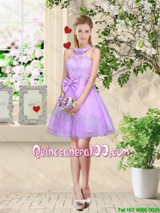 Pretty Feminine Halter Top Laced and Bowknot Dama Dresses in Lavender