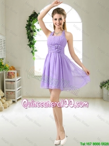 Pretty Modest Halter Top Hand Made Flowers Dama Dresses in Purple