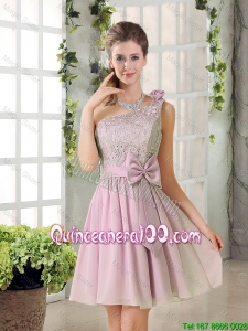 Pretty Discount A Line One Shoulder Pink Dama Dresses with Bowknot