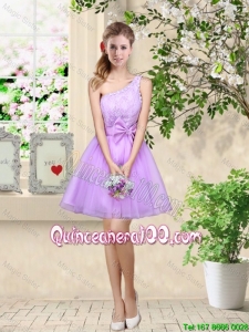 Great Popular A Line One Shoulder Laced Dama Dresses in Lavender